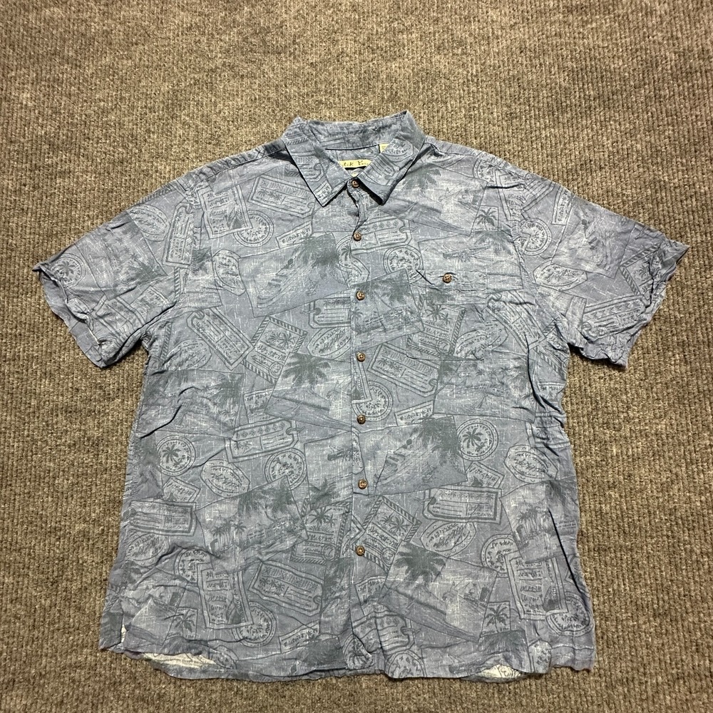 Batik Bay Mens Hawaiian Shirt XXL Blue Floral Boats Rayon Camp Easy Care Beach